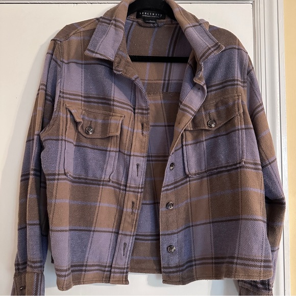 Sanctuary plaid flannel SHACKET Button Down Shirt Jacket COTTON women L - Picture 1 of 8